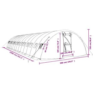 Šiltnamis su plieno rėmu, žalios spalvos, 14x5x2,3m, 70m²
