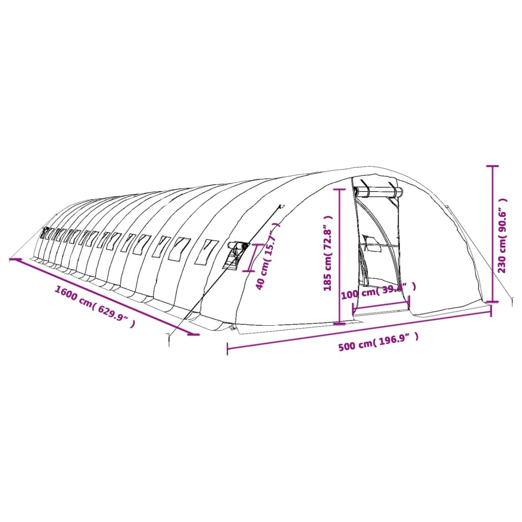 Šiltnamis su plieno rėmu, žalios spalvos, 16x5x2,3m, 80m² Šiltnamis su plieno rėmu, žalios spalvos, 16x5x2,3m, 80m²