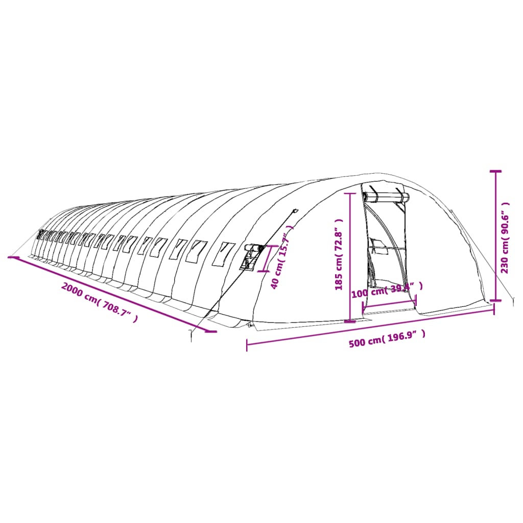 Šiltnamis su plieno rėmu, žalios spalvos, 20x5x2,3m, 100m² Šiltnamis su plieno rėmu, žalios spalvos, 20x5x2,3m, 100m²