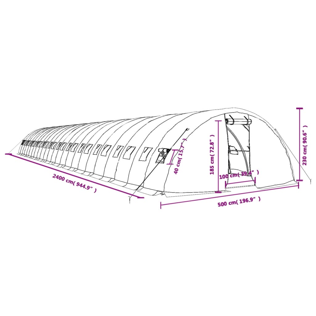 Šiltnamis su plieno rėmu, žalios spalvos, 24x5x2,3m, 120m² Šiltnamis su plieno rėmu, žalios spalvos, 24x5x2,3m, 120m²