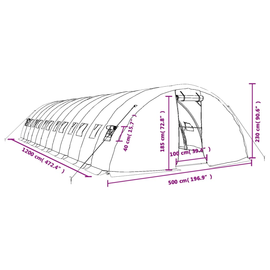 Šiltnamis su plieno rėmu, baltos spalvos, 12x5x2,3m, 60m² Šiltnamis su plieno rėmu, baltos spalvos, 12x5x2,3m, 60m²