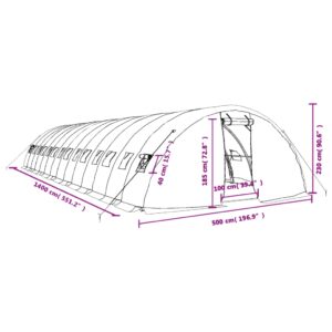 Šiltnamis su plieno rėmu, baltos spalvos, 14x5x2,3m, 70m²