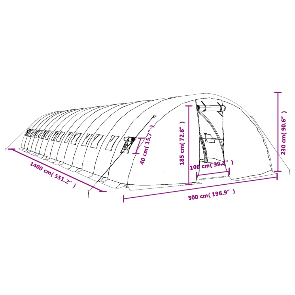 Šiltnamis su plieno rėmu, baltos spalvos, 14x5x2,3m, 70m² Šiltnamis su plieno rėmu, baltos spalvos, 14x5x2,3m, 70m²