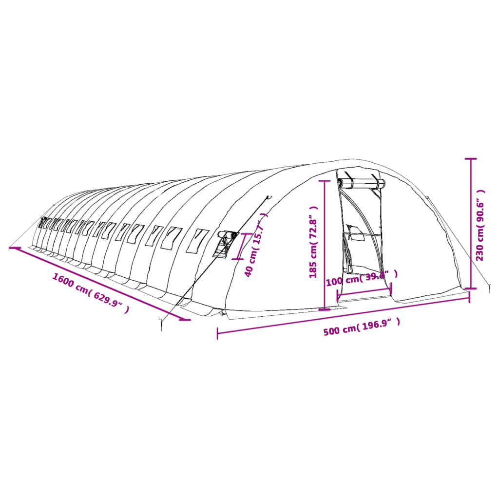 Šiltnamis su plieno rėmu, baltos spalvos, 16x5x2,3m, 80m² Šiltnamis su plieno rėmu, baltos spalvos, 16x5x2,3m, 80m²