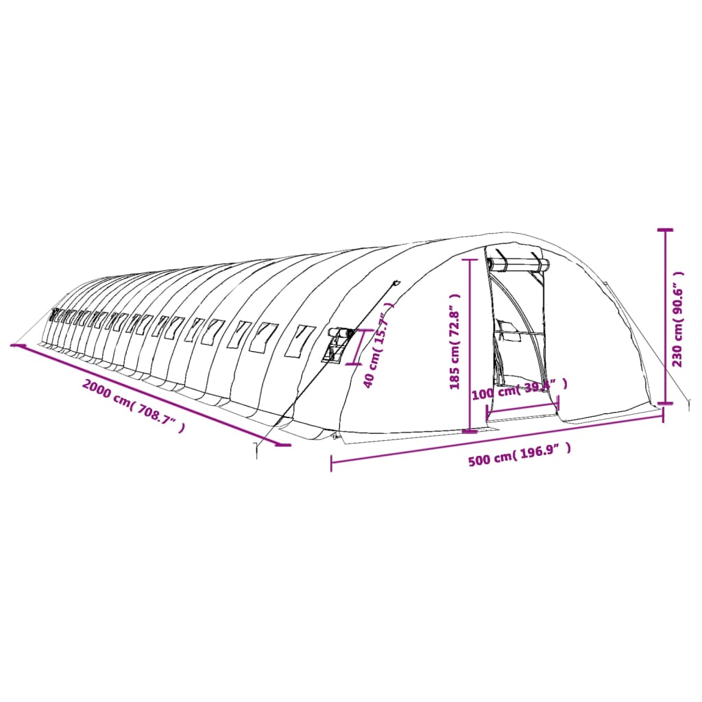 Šiltnamis su plieno rėmu, baltos spalvos, 20x5x2,3m, 100m² Šiltnamis su plieno rėmu, baltos spalvos, 20x5x2,3m, 100m²