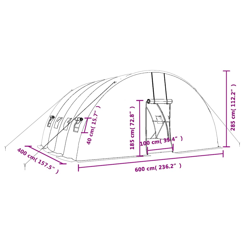 Šiltnamis su plieniniu rėmu, žalias, 24 m², 6x4x2,85 m Šiltnamis su plieniniu rėmu, žalias, 24 m², 6x4x2,85 m