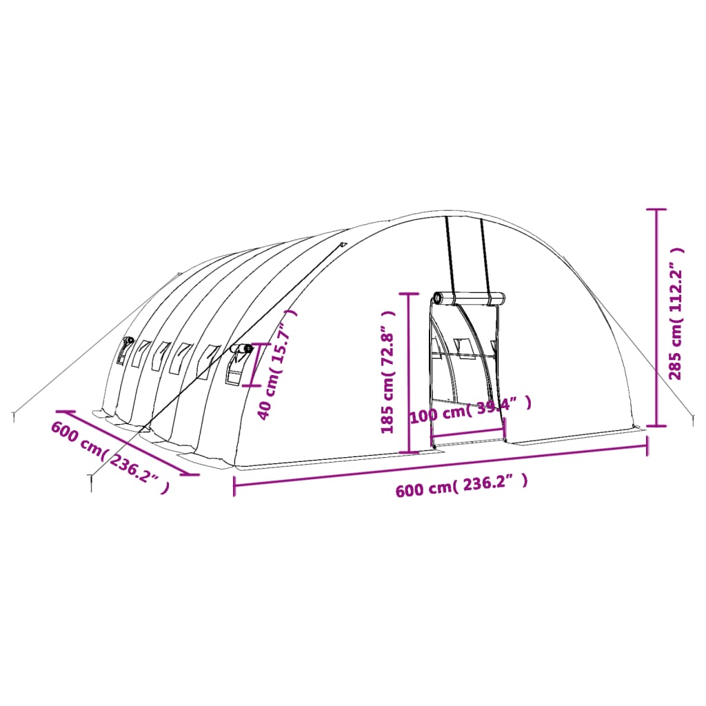 Šiltnamis su plieno rėmu, žalios spalvos, 6x6x2,85m, 36m² Šiltnamis su plieno rėmu, žalios spalvos, 6x6x2,85m, 36m²