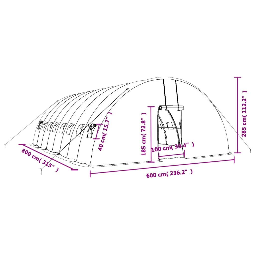 Šiltnamis su plieno rėmu, žalios spalvos, 8x6x2,85m, 48m² Šiltnamis su plieno rėmu, žalios spalvos, 8x6x2,85m, 48m²