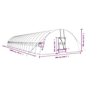 Šiltnamis su plieno rėmu, žalios spalvos, 20x6x2,85m, 120m²