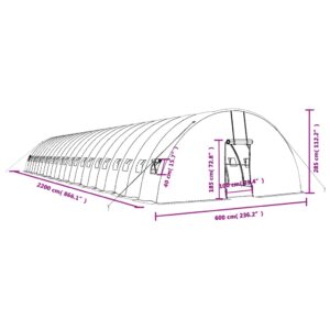 Šiltnamis su plieno rėmu, žalios spalvos, 22x6x2,85m, 132m²