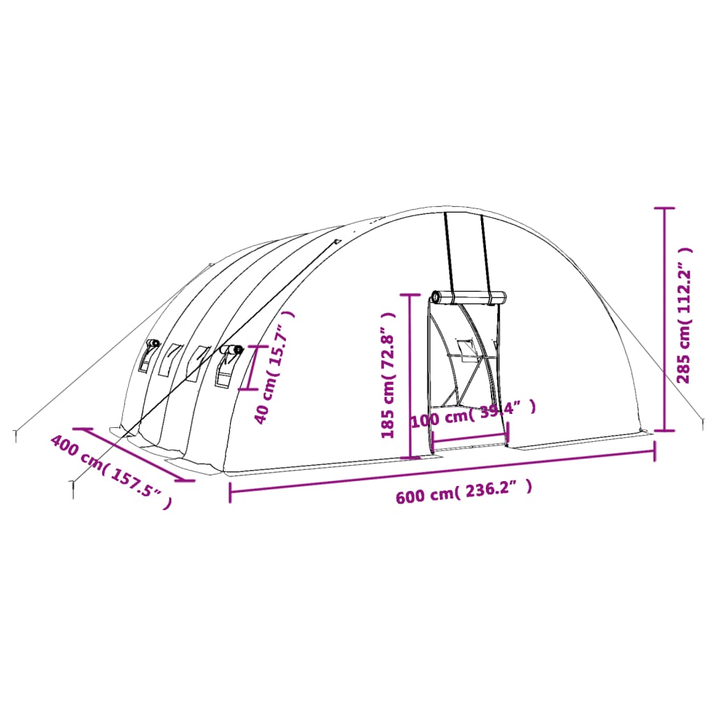 Šiltnamis su plieniniu rėmu, baltas, 24 m², 6x4x2,85 m Šiltnamis su plieniniu rėmu, baltas, 24 m², 6x4x2,85 m