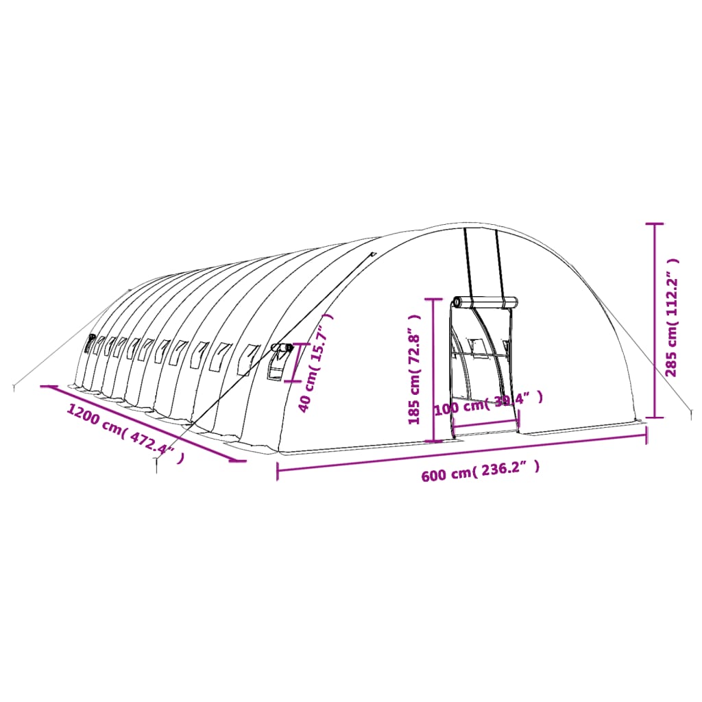 Šiltnamis su plieno rėmu, baltos spalvos, 12x6x2,85m, 72m² Šiltnamis su plieno rėmu, baltos spalvos, 12x6x2,85m, 72m²