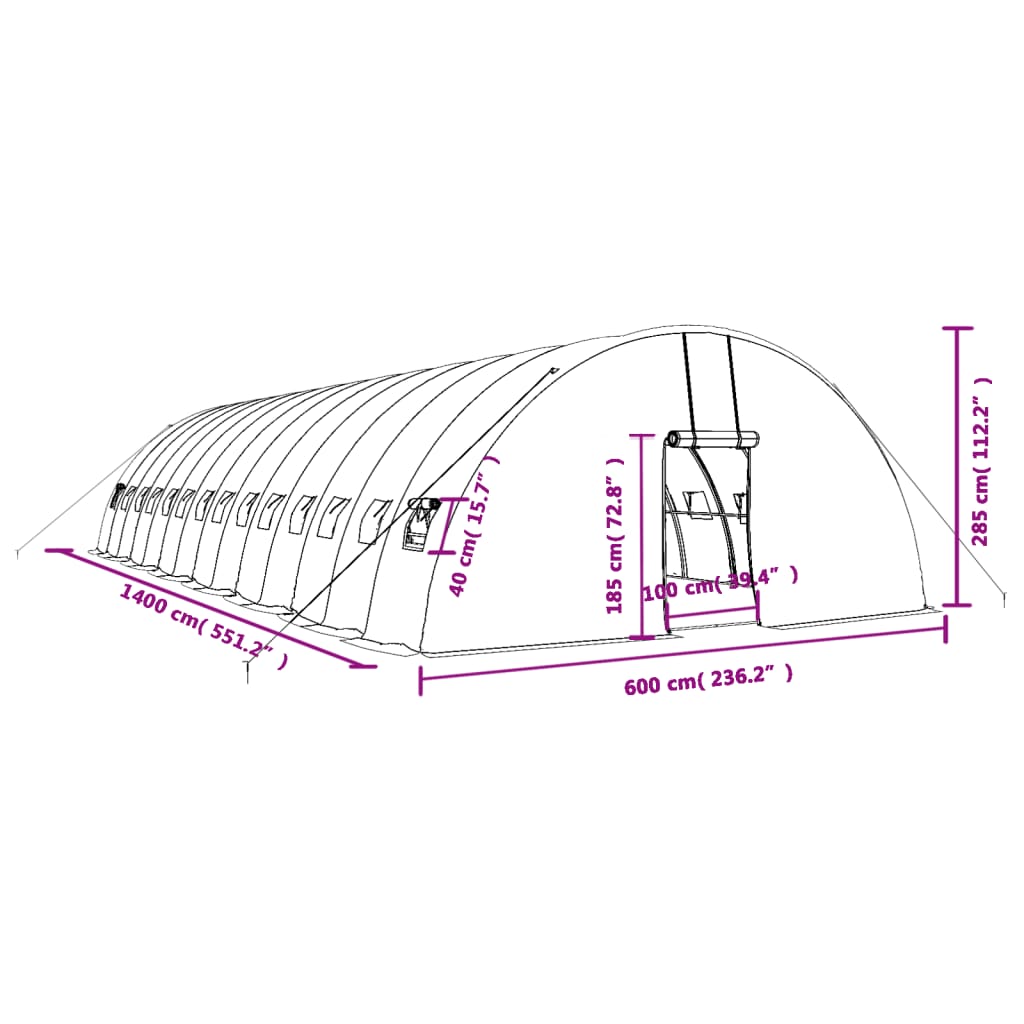Šiltnamis su plieno rėmu, baltos spalvos, 14x6x2,85m, 84m² Šiltnamis su plieno rėmu, baltos spalvos, 14x6x2,85m, 84m²