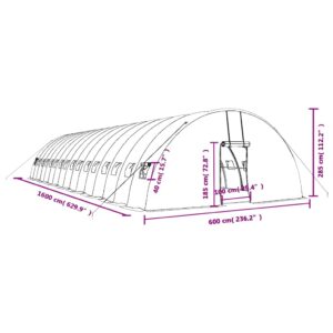 Šiltnamis su plieno rėmu, baltos spalvos, 16x6x2,85m, 96m²