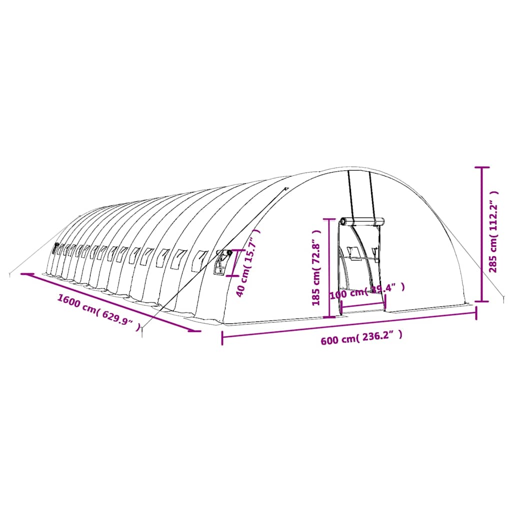 Šiltnamis su plieno rėmu, baltos spalvos, 16x6x2,85m, 96m² Šiltnamis su plieno rėmu, baltos spalvos, 16x6x2,85m, 96m²