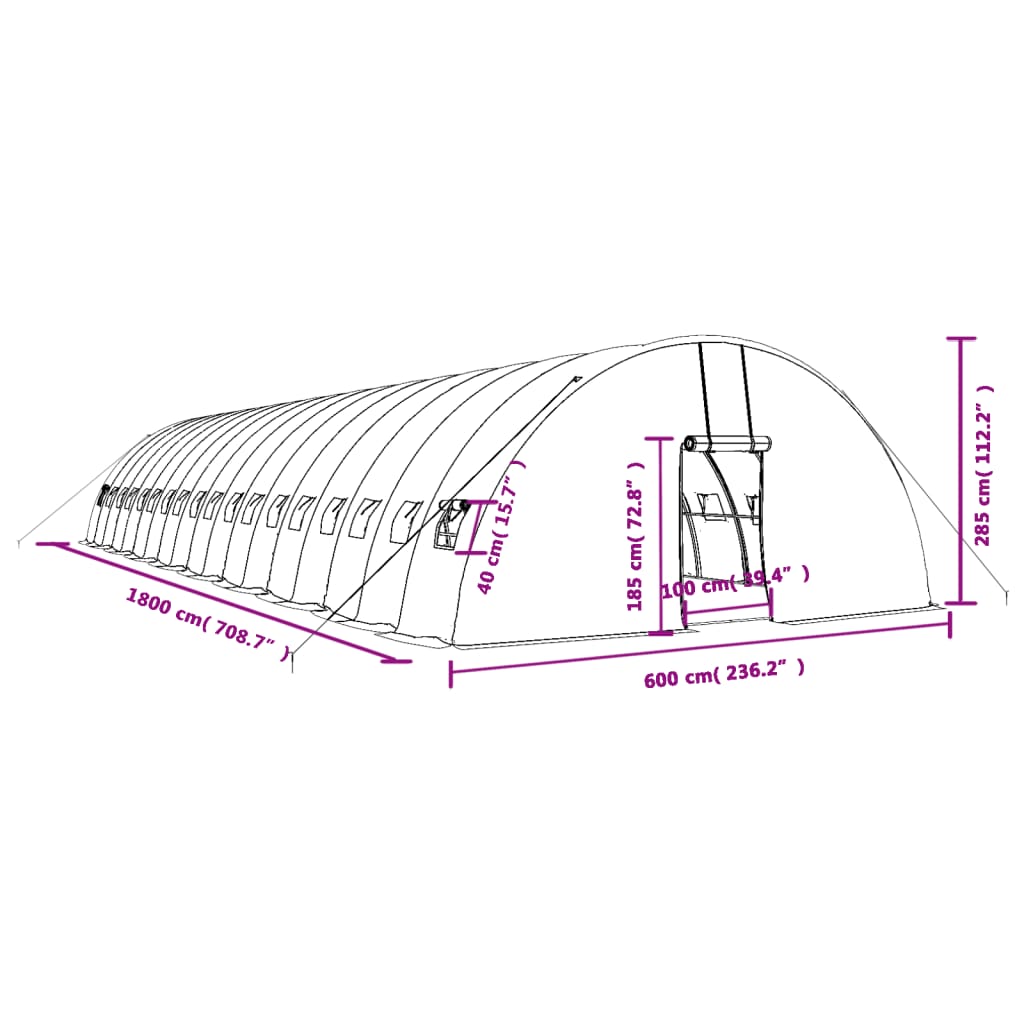 Šiltnamis su plieno rėmu, baltos spalvos, 18x6x2,85m, 108m² Šiltnamis su plieno rėmu, baltos spalvos, 18x6x2,85m, 108m²