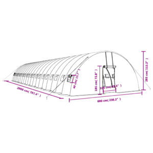 Šiltnamis su plieno rėmu, baltos spalvos, 20x6x2,85m, 120m²