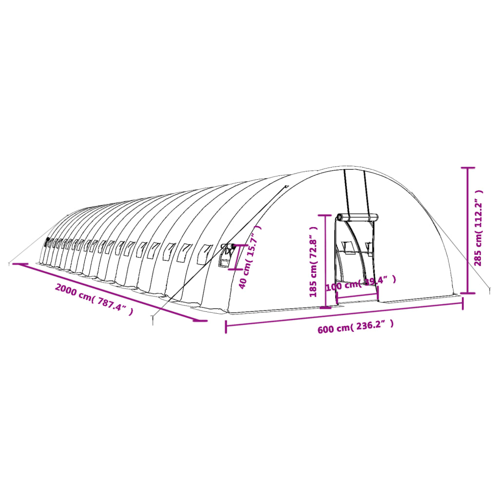 Šiltnamis su plieno rėmu, baltos spalvos, 20x6x2,85m, 120m² Šiltnamis su plieno rėmu, baltos spalvos, 20x6x2,85m, 120m²