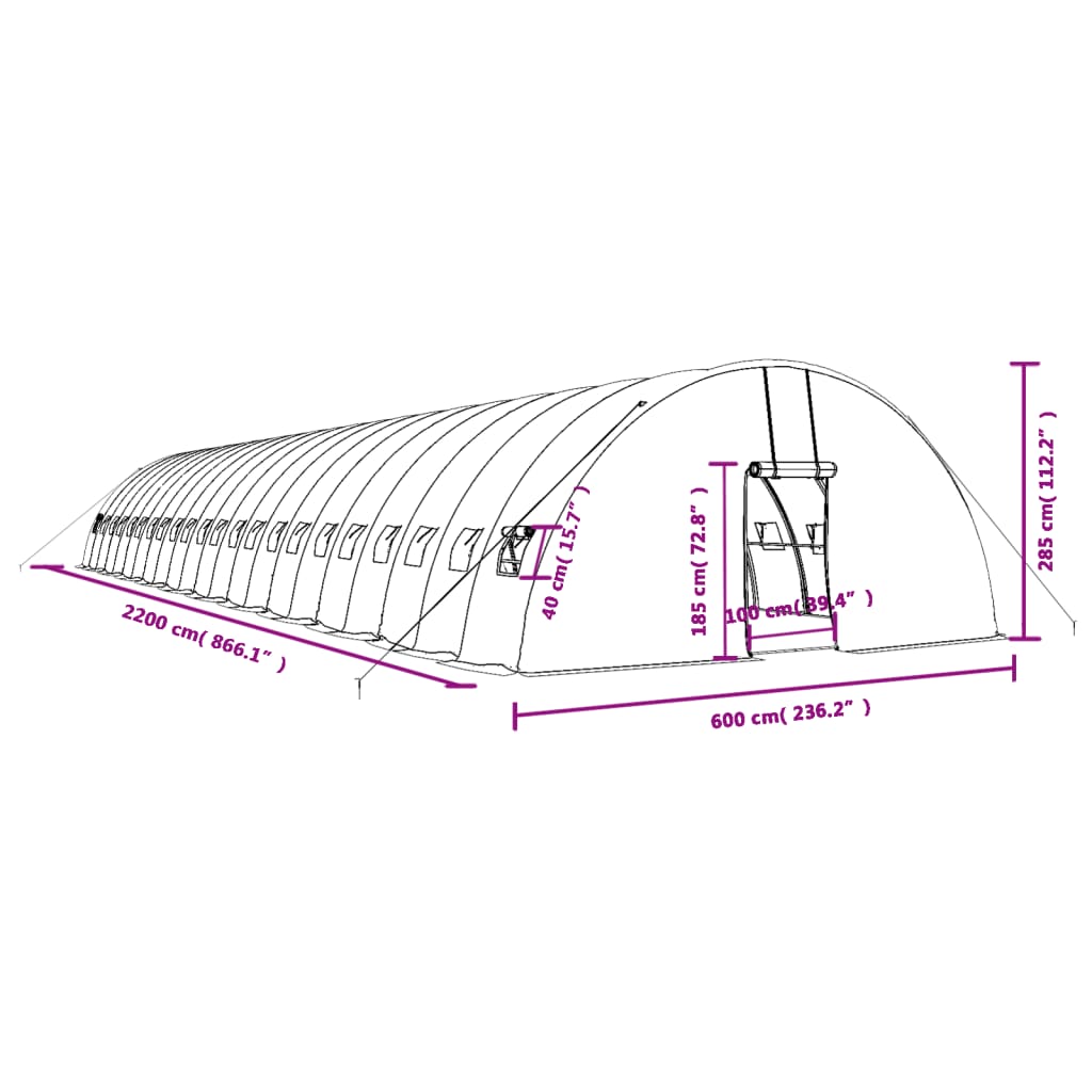 Šiltnamis su plieno rėmu, baltos spalvos, 22x6x2,85m, 132m² Šiltnamis su plieno rėmu, baltos spalvos, 22x6x2,85m, 132m²