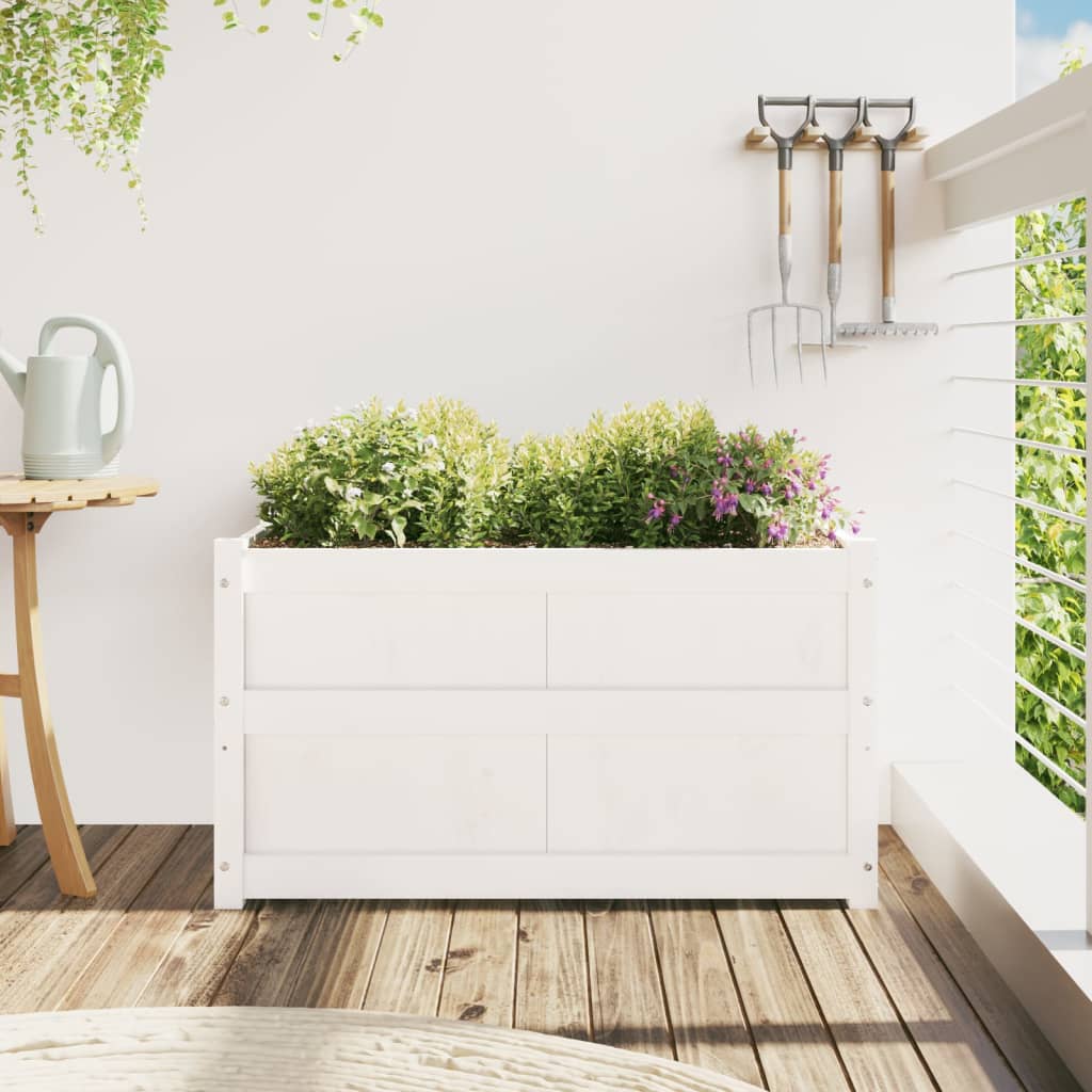 Sodo lovelis, baltas, 90x50x50cm, pušies medienos masyvas Sodo lovelis, baltas, 90x50x50cm, pušies medienos masyvas - Image 3