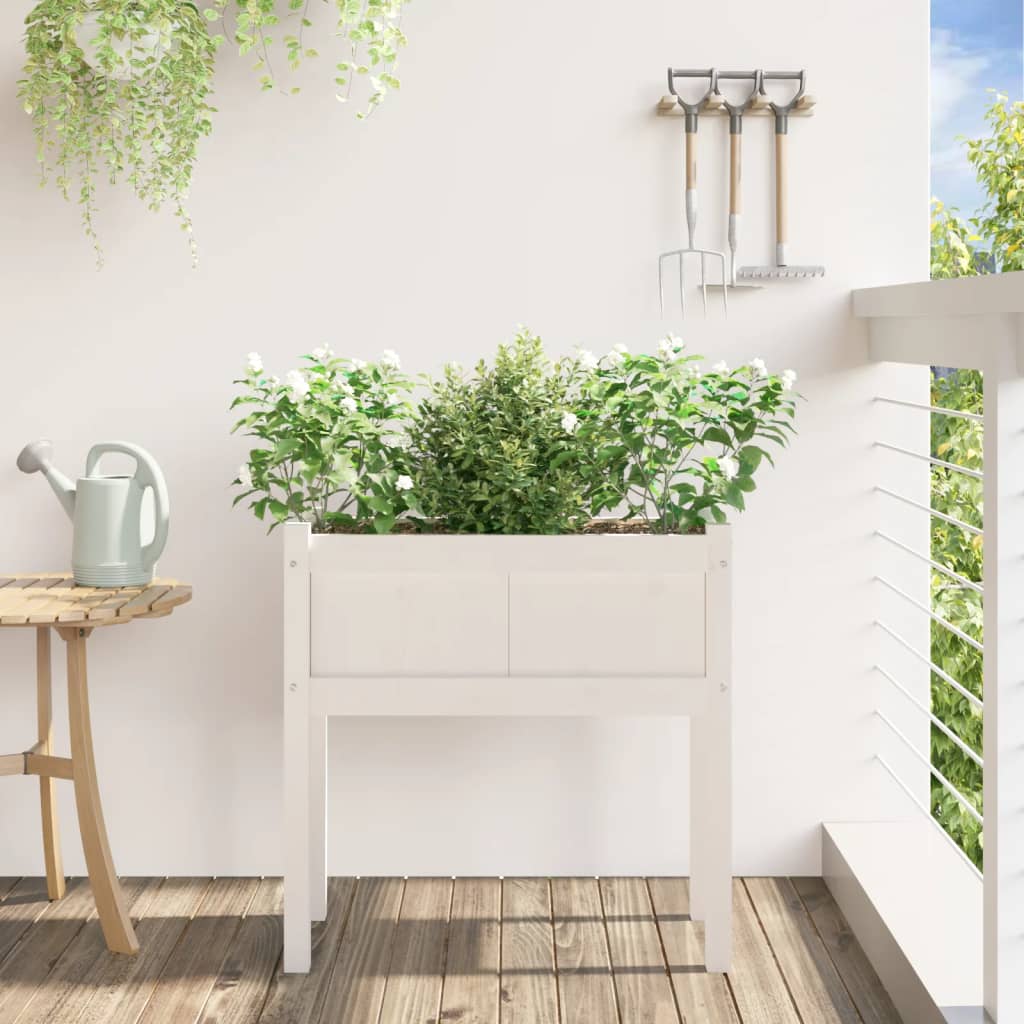 Sodo lovelis su kojelėmis, baltas, 70x31x70cm, pušies masyvas Sodo lovelis su kojelėmis, baltas, 70x31x70cm, pušies masyvas - Image 3