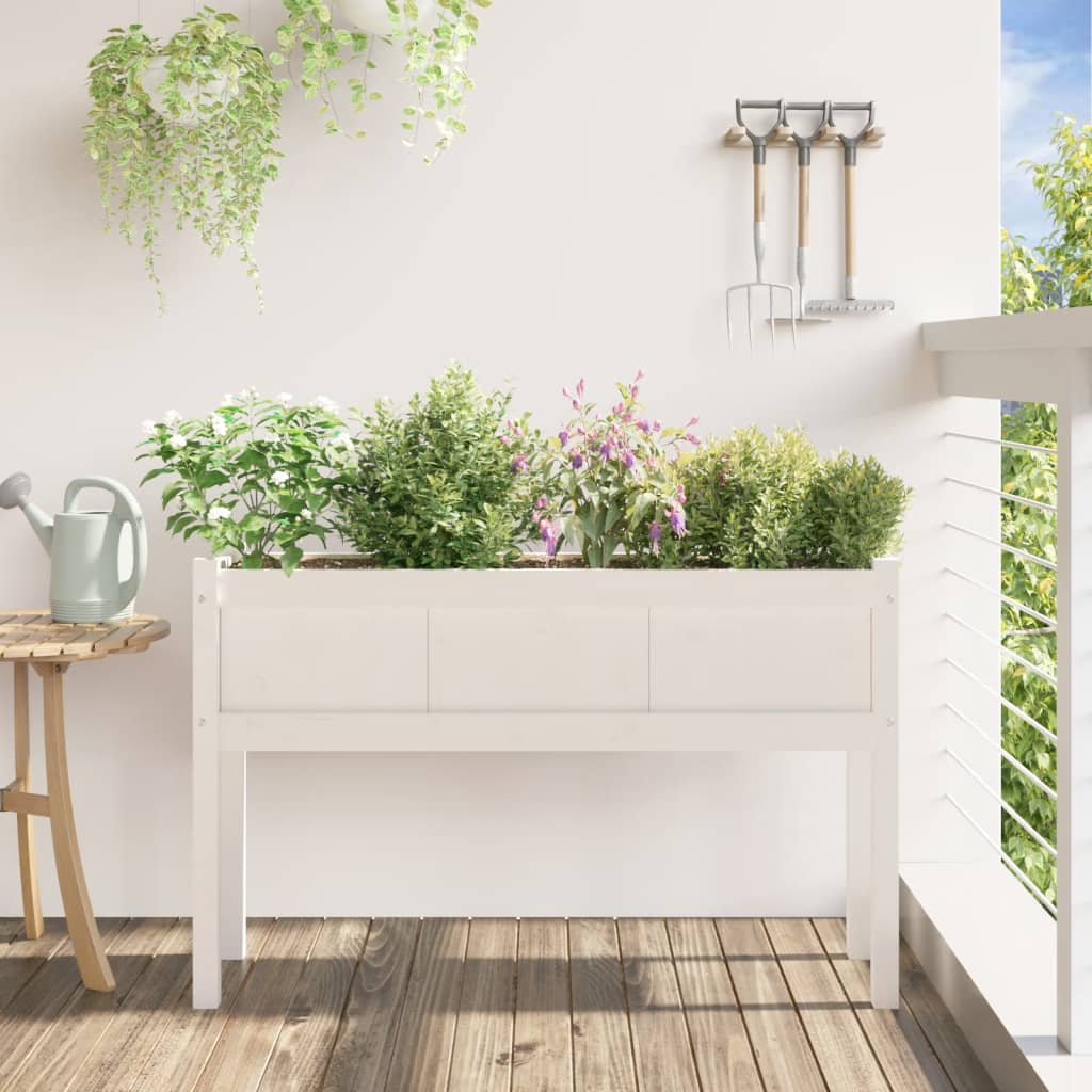 Sodo lovelis su kojelėmis, baltas, 110x31x70cm, pušies masyvas Sodo lovelis su kojelėmis, baltas, 110x31x70cm, pušies masyvas - Image 3