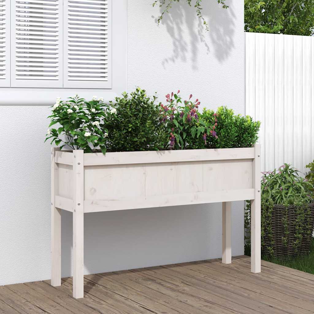 Sodo lovelis su kojelėmis, baltas, 110x31x70cm, pušies masyvas Sodo lovelis su kojelėmis, baltas, 110x31x70cm, pušies masyvas - Image 2