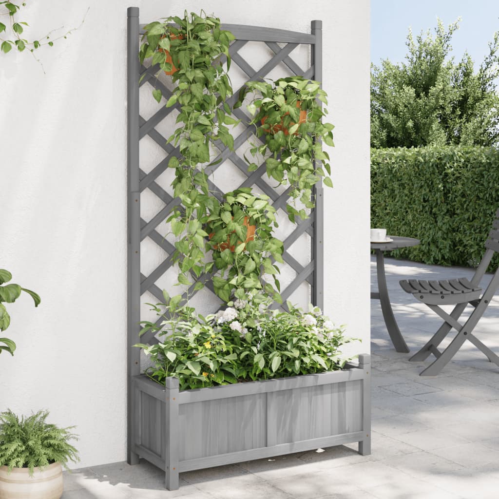 Vazonas su grotelėmis, pilkas, 75x35x150 cm, eglės medienos masyvas Vazonas su grotelėmis, pilkas, 75x35x150 cm, eglės medienos masyvas - Image 2