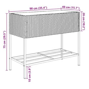 Sodo loveliai su lentyna, 2vnt., juodi, 90x40x75cm, poliratanas