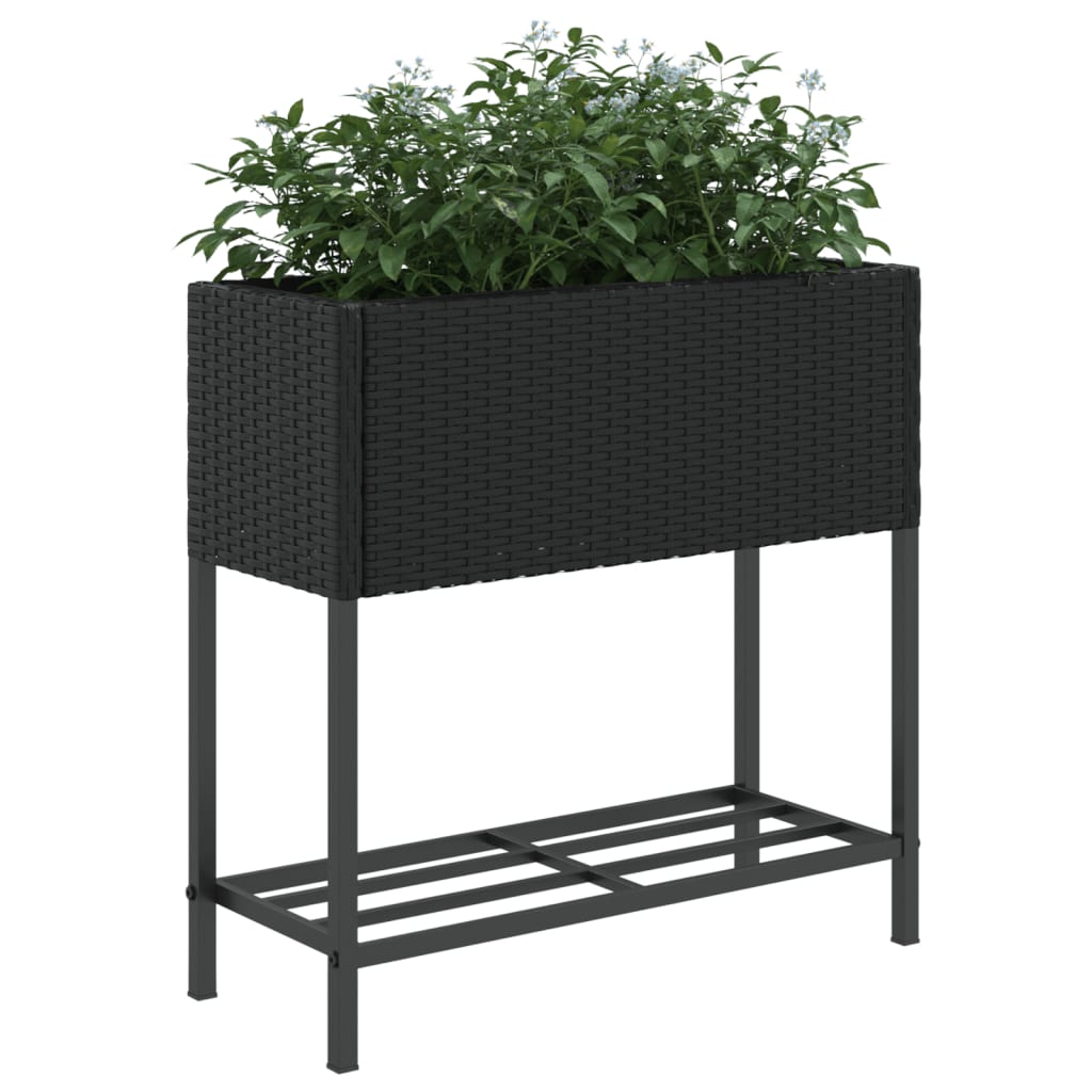 Sodo loveliai su lentyna, 2vnt., juodi, 70x28x70cm, poliratanas Sodo loveliai su lentyna, 2vnt., juodi, 70x28x70cm, poliratanas - Image 4