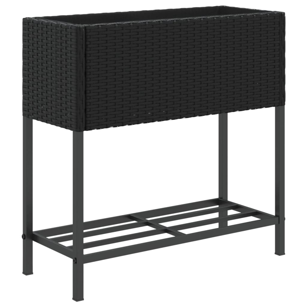 Sodo loveliai su lentyna, 2vnt., juodi, 70x28x70cm, poliratanas Sodo loveliai su lentyna, 2vnt., juodi, 70x28x70cm, poliratanas - Image 5