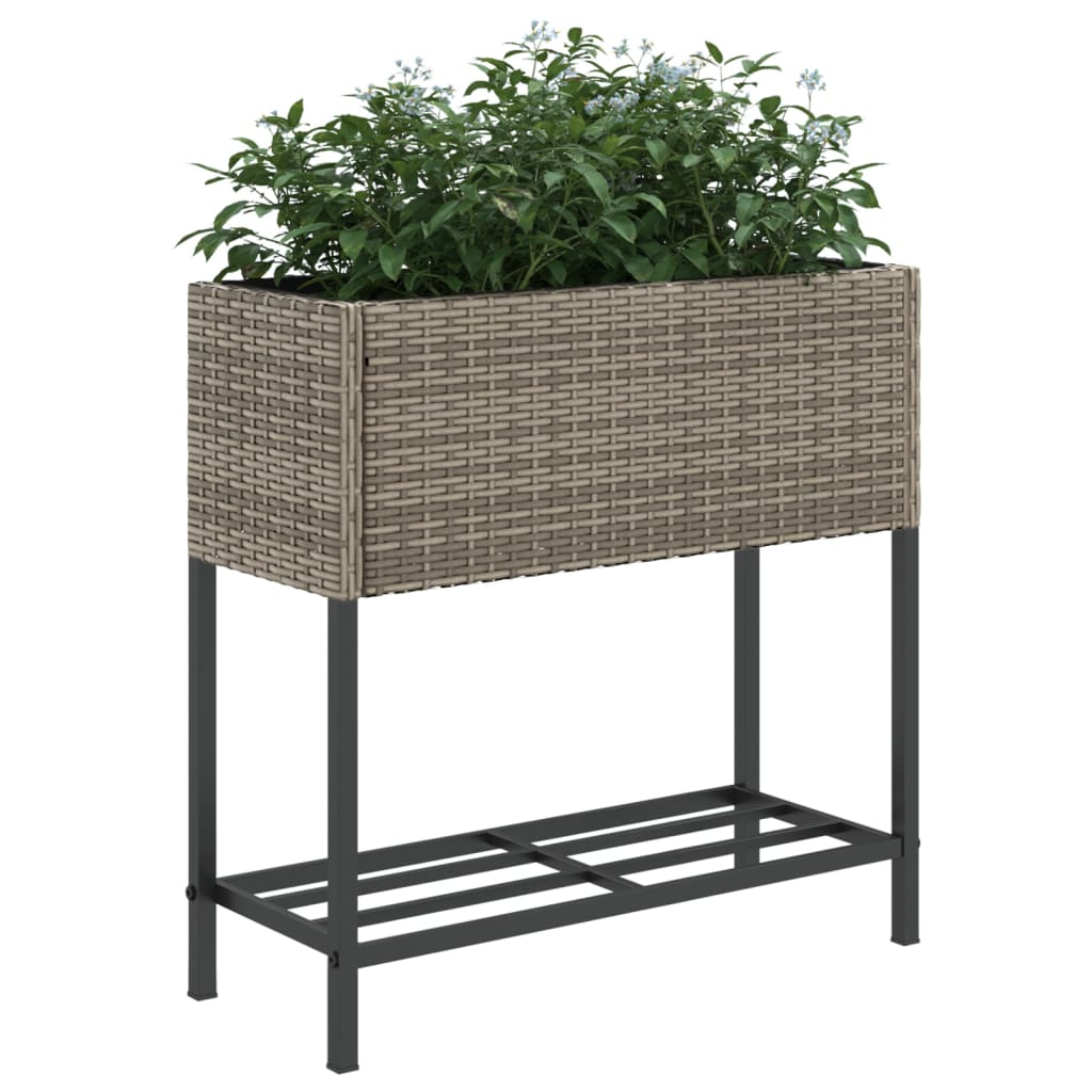 Sodo loveliai su lentyna, 2vnt., pilki, 70x28x70cm, poliratanas Sodo loveliai su lentyna, 2vnt., pilki, 70x28x70cm, poliratanas - Image 4
