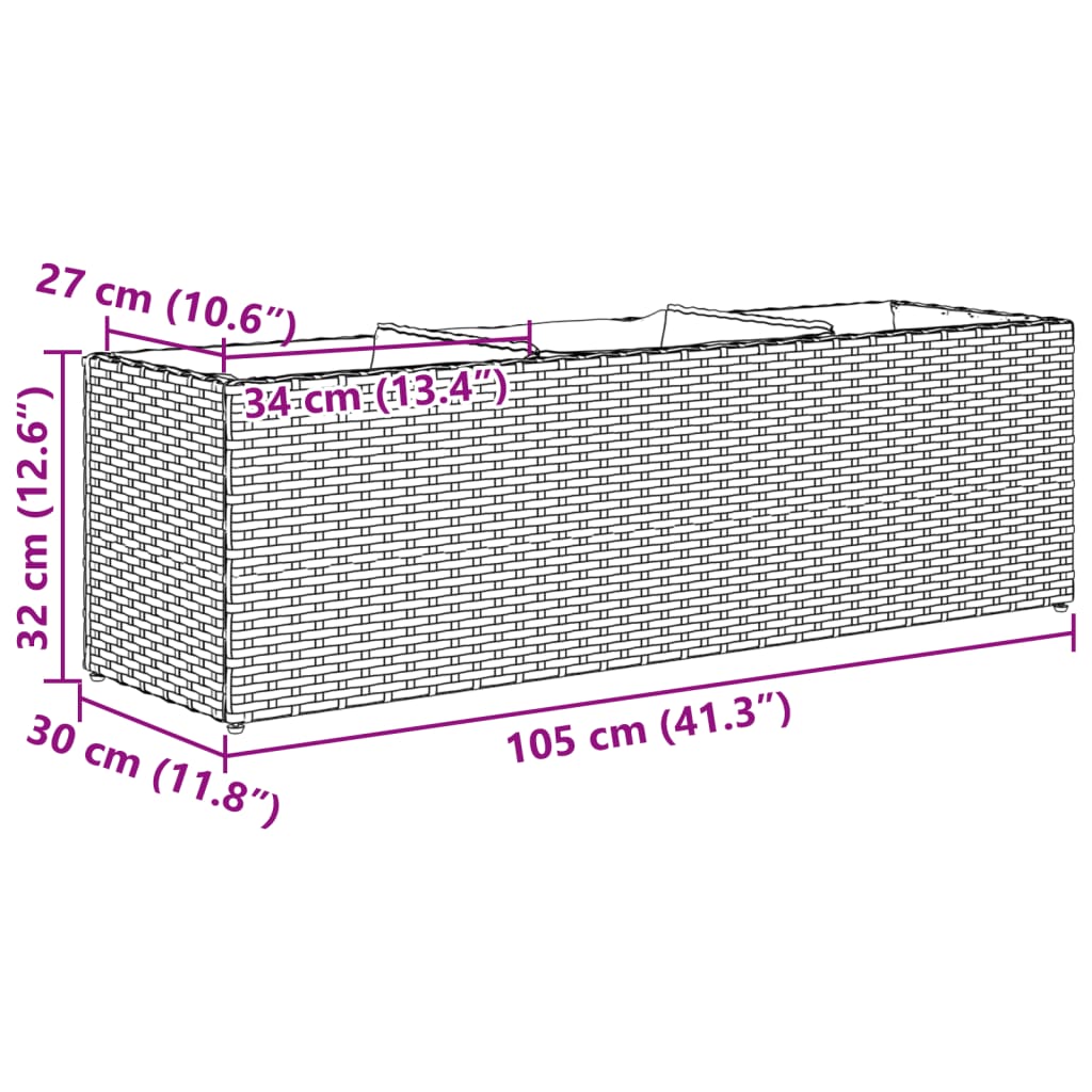 Sodo loveliai su vazonais, 2vnt., juodi, 105x30x32cm, ratanas Sodo loveliai su vazonais, 2vnt., juodi, 105x30x32cm, ratanas