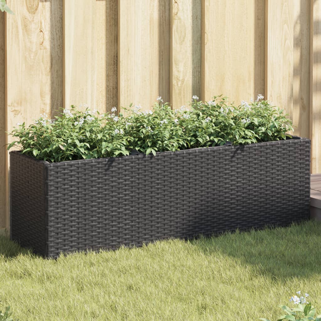Sodo loveliai su vazonais, 2vnt., juodi, 105x30x32cm, ratanas Sodo loveliai su vazonais, 2vnt., juodi, 105x30x32cm, ratanas - Image 2