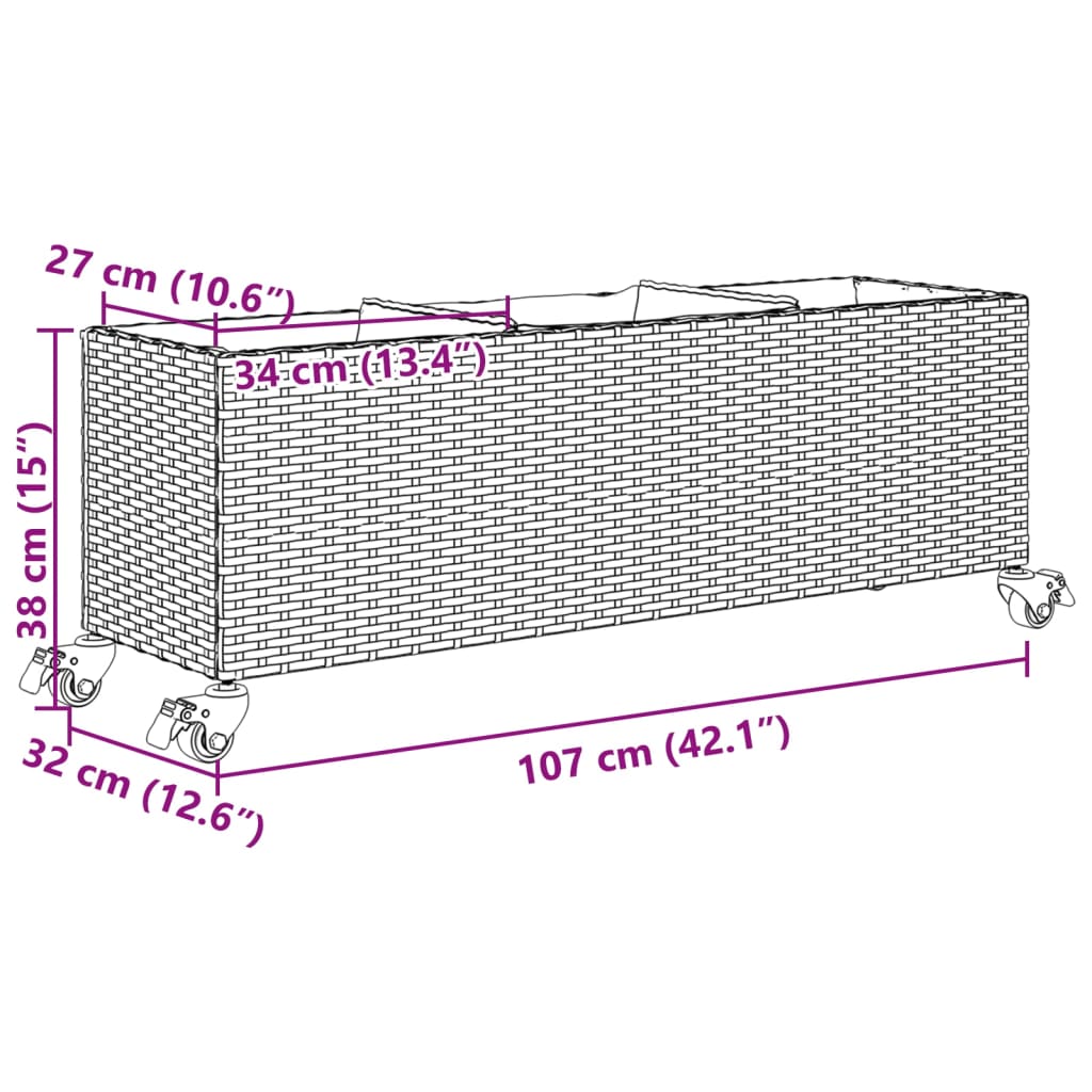 Sodo loveliai su ratukais, 2vnt., juodi, 107x32x38cm, ratanas Sodo loveliai su ratukais, 2vnt., juodi, 107x32x38cm, ratanas