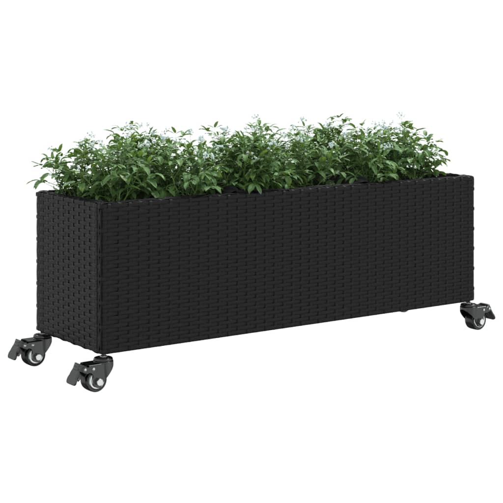 Sodo loveliai su ratukais, 2vnt., juodi, 107x32x38cm, ratanas Sodo loveliai su ratukais, 2vnt., juodi, 107x32x38cm, ratanas - Image 4
