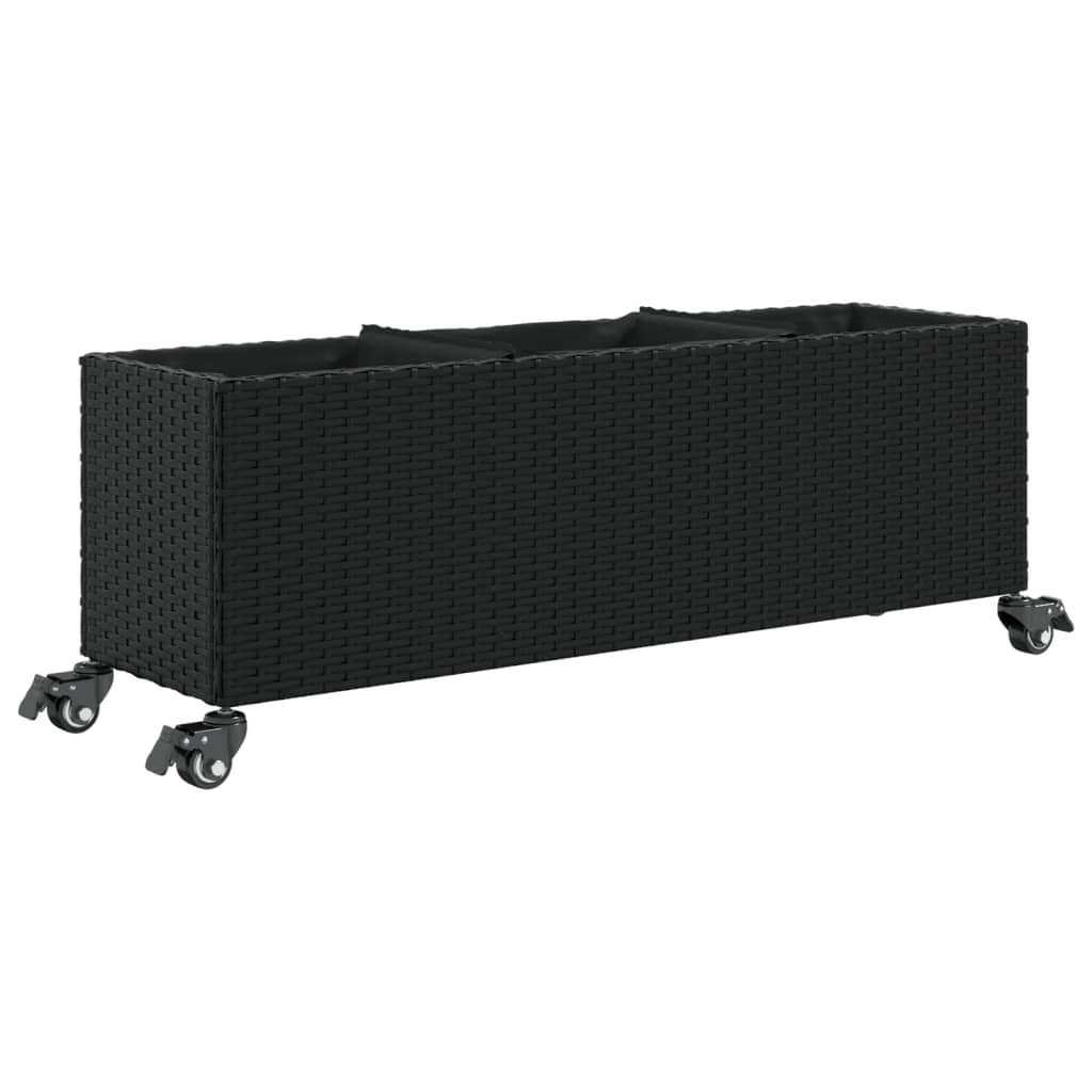 Sodo loveliai su ratukais, 2vnt., juodi, 107x32x38cm, ratanas Sodo loveliai su ratukais, 2vnt., juodi, 107x32x38cm, ratanas - Image 5