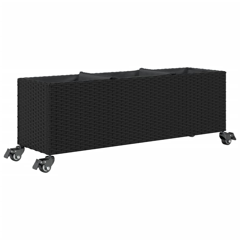 Sodo loveliai su ratukais, 2vnt., juodi, 107x32x38cm, ratanas Sodo loveliai su ratukais, 2vnt., juodi, 107x32x38cm, ratanas - Image 8