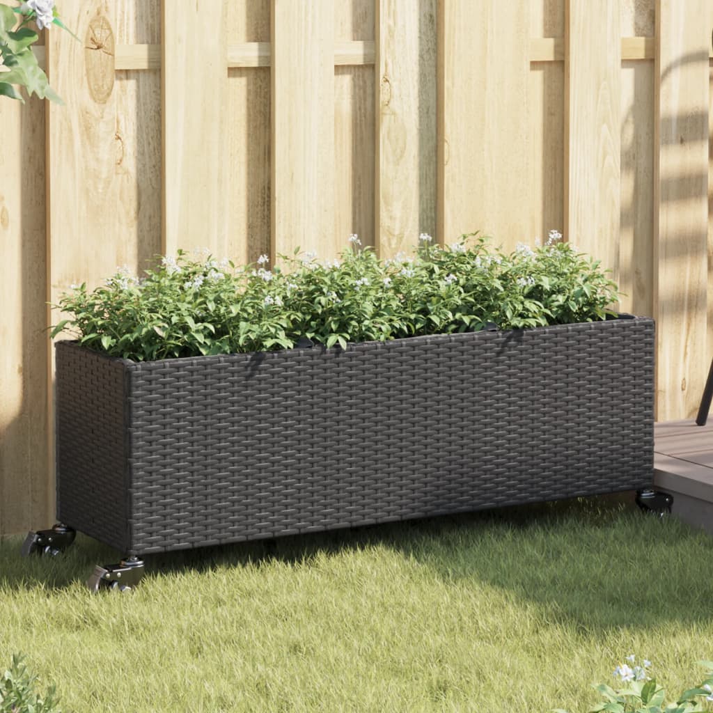 Sodo loveliai su ratukais, 2vnt., juodi, 107x32x38cm, ratanas Sodo loveliai su ratukais, 2vnt., juodi, 107x32x38cm, ratanas - Image 2