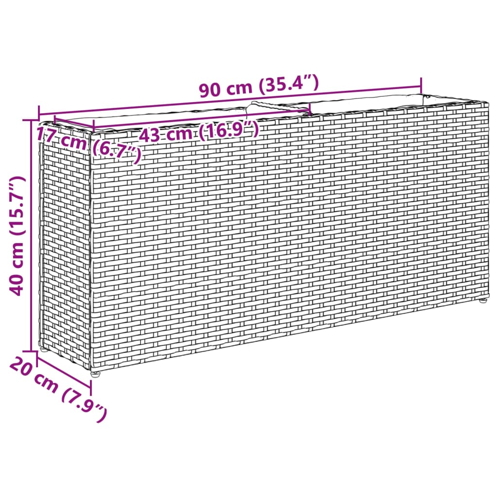 Sodo lovelis su 2 vazonais, juodas, 90x20x40cm, poliratanas Sodo lovelis su 2 vazonais, juodas, 90x20x40cm, poliratanas