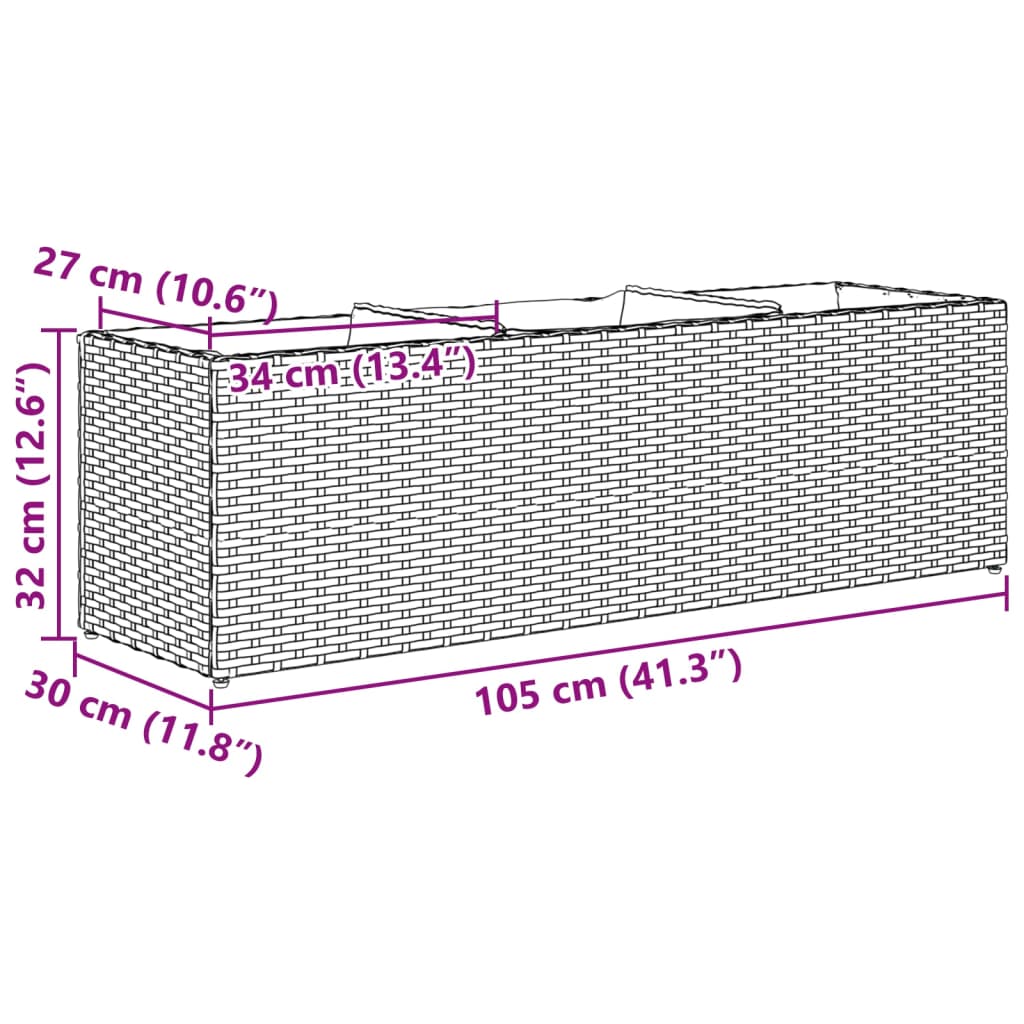 Sodo lovelis su 3 vazonais, rudas, 105x30x32cm, poliratanas Sodo lovelis su 3 vazonais, rudas, 105x30x32cm, poliratanas