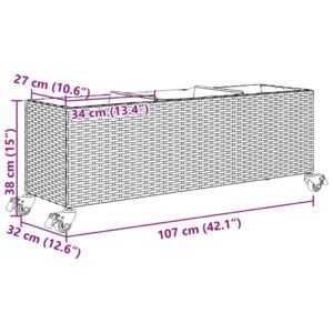 Lovelis su ratukais/3 vazonais, pilkas, 107x32x38cm, PE ratanas