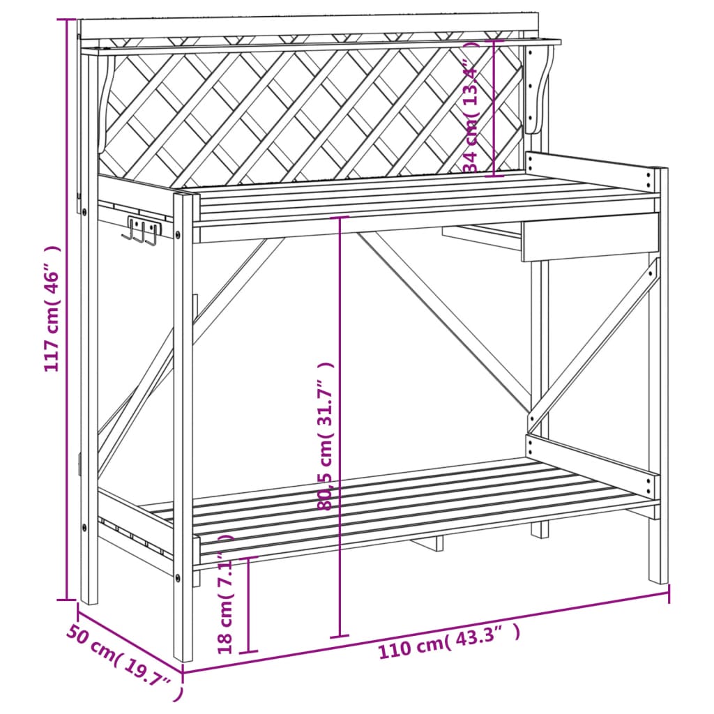 Sodinimo stalas su treliažu, pilkas, eglės medienos masyvas Sodinimo stalas su treliažu, pilkas, eglės medienos masyvas - Image 9