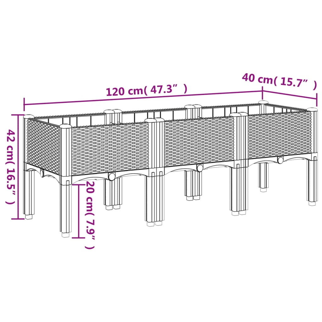 Sodo lovelis su kojomis, šviesiai pilkas, 120x40x42cm, PP Sodo lovelis su kojomis, šviesiai pilkas, 120x40x42cm, PP