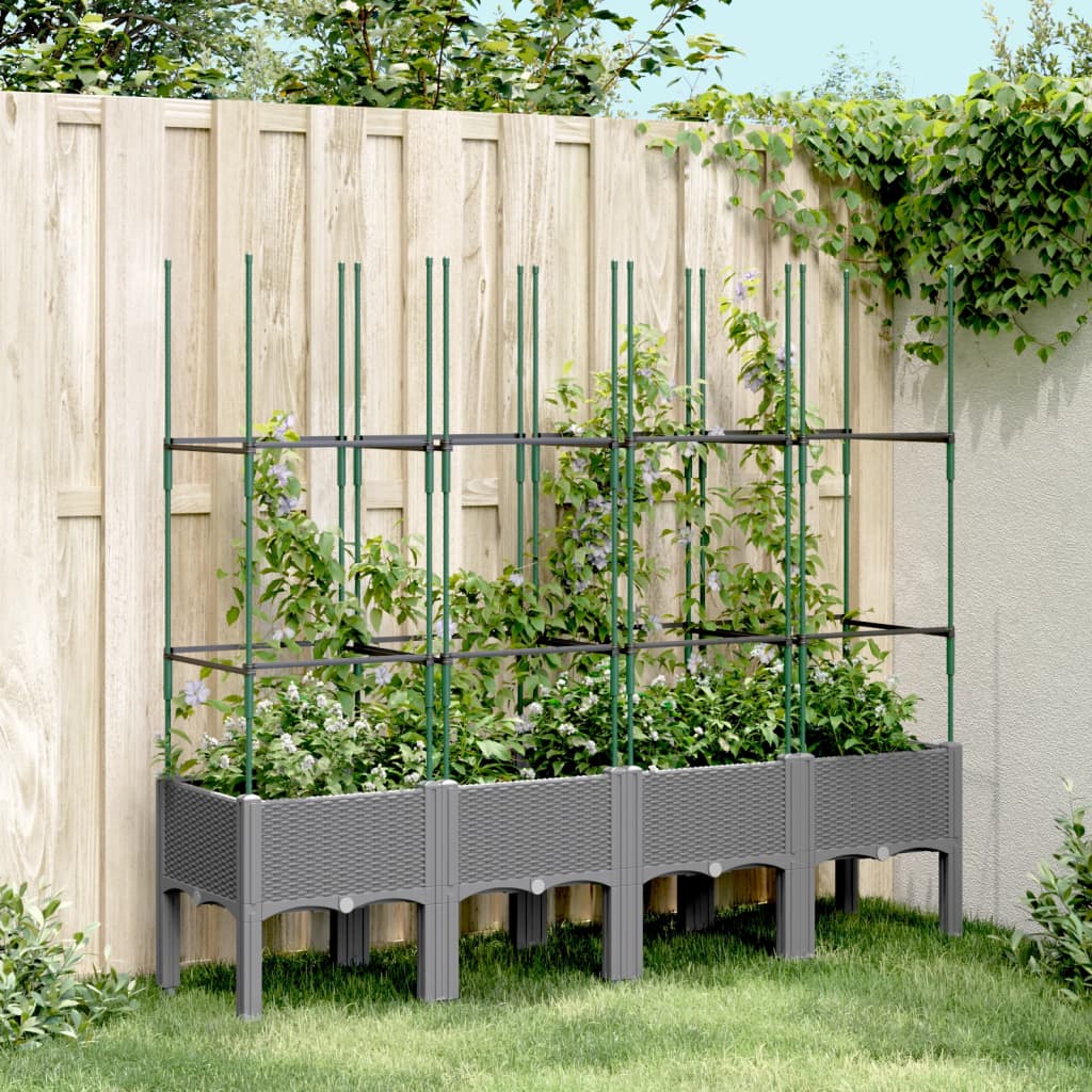 Sodo lovelis su treliažu, šviesiai pilkas, 160x40x142,5cm, PP Sodo lovelis su treliažu, šviesiai pilkas, 160x40x142,5cm, PP - Image 2