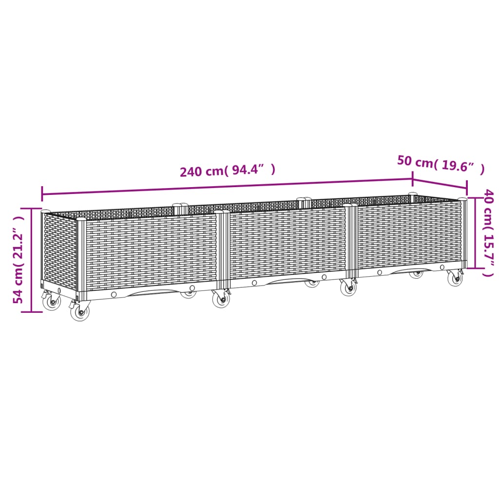 Sodo lovelis su ratukais, baltos spalvos, 240x50x54cm, PP Sodo lovelis su ratukais, baltos spalvos, 240x50x54cm, PP