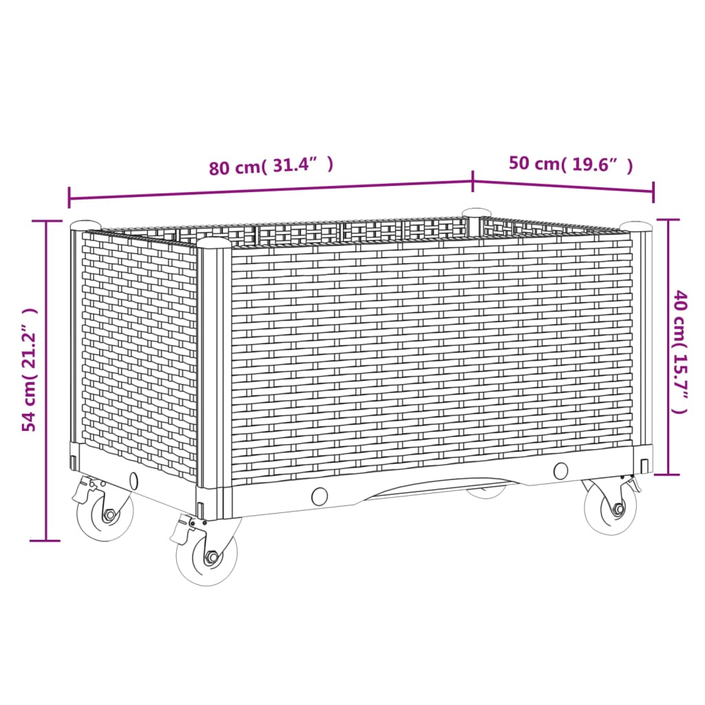 Sodo lovelis su ratukais, rudos spalvos, 80x50x54cm, PP Sodo lovelis su ratukais, rudos spalvos, 80x50x54cm, PP