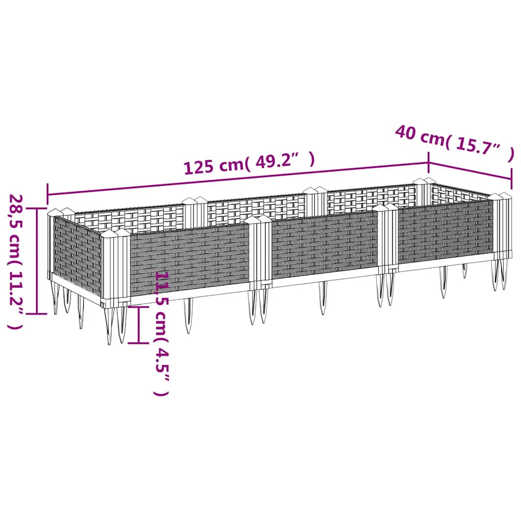 Sodo lovelis su kuoliukais, mėlyna pilkas, 125x40x28,5cm, PP Sodo lovelis su kuoliukais, mėlyna pilkas, 125x40x28,5cm, PP
