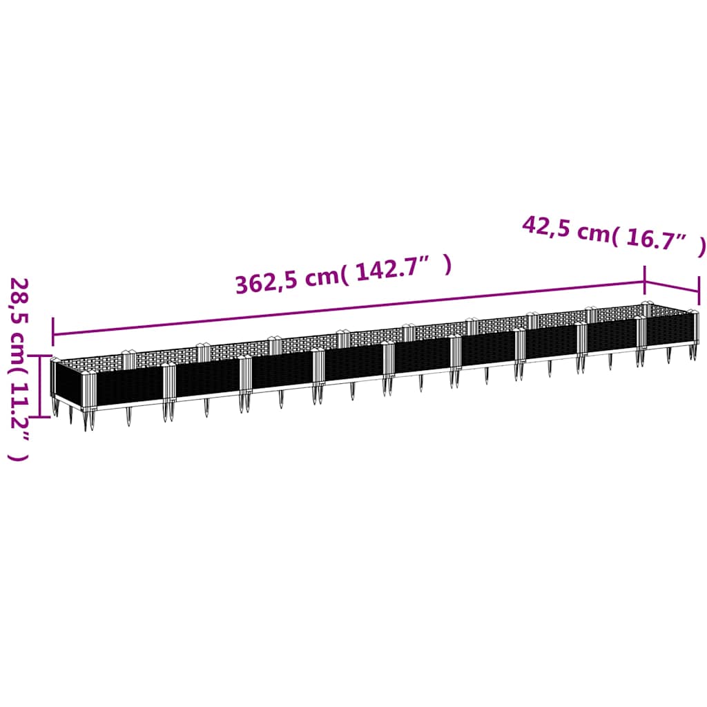 Sodo lovelis su kuoliukais, mėlyna pilkas, 362,5×42,5×28,5cm, PP Sodo lovelis su kuoliukais, mėlyna pilkas, 362,5x42,5x28,5cm, PP