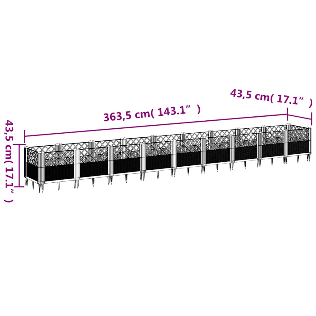 Sodo lovelis su kuoliukais, mėlyna pilkas, 363,5×43,5×43,5cm, PP Sodo lovelis su kuoliukais, mėlyna pilkas, 363,5x43,5x43,5cm, PP